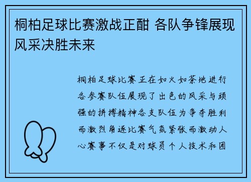 桐柏足球比赛激战正酣 各队争锋展现风采决胜未来